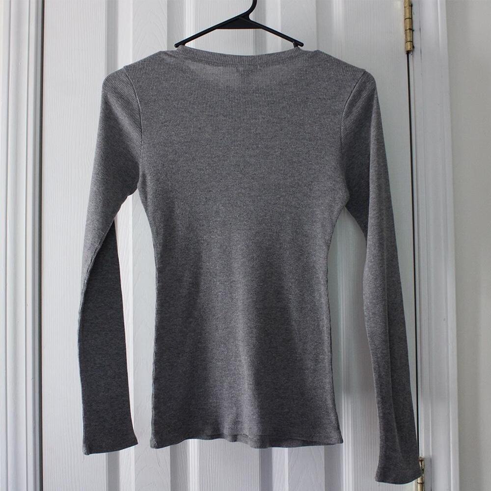 Gray Y2K Stretchy Ribbed Long sleeve top - Picture 3 of 6